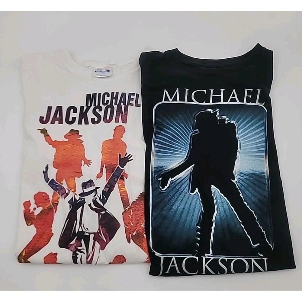2 Large Hane's T-Shirt White Michael Jackson MJ Bravado Black  Shirt NICE